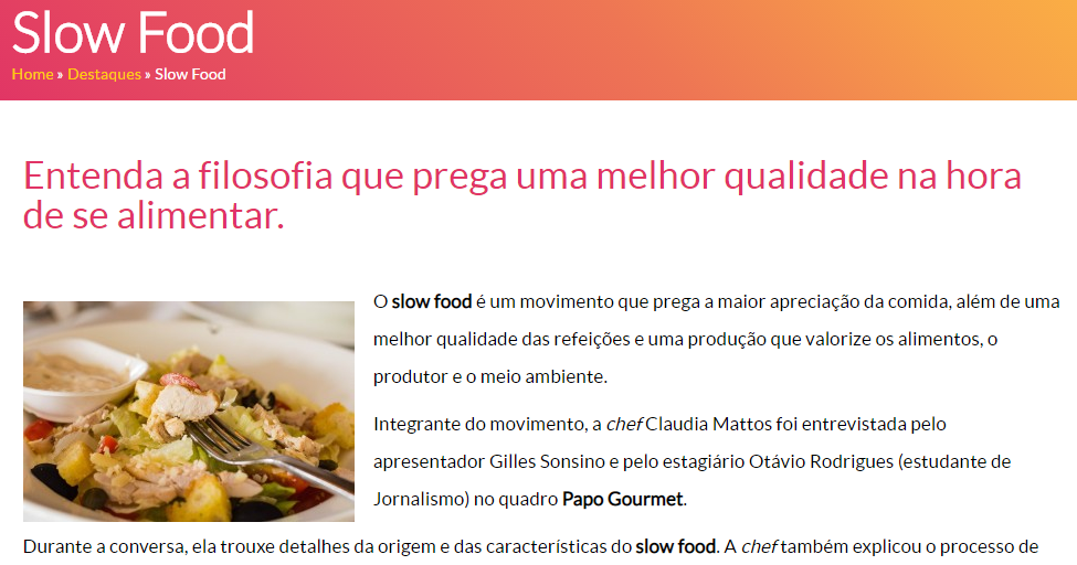 Chef Claudia Mattos na Gazeta AM falando sobre Slow Food