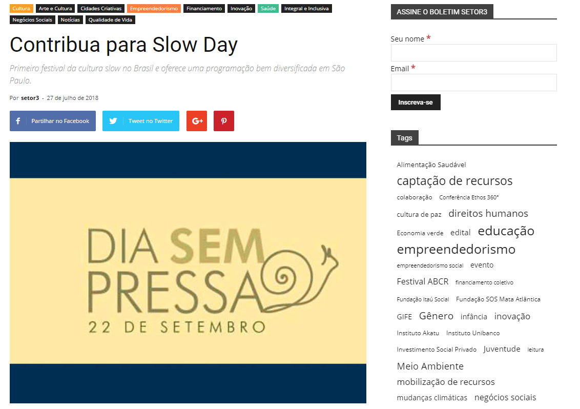 Dia sem Pressa é destaque no Portal Setor 3