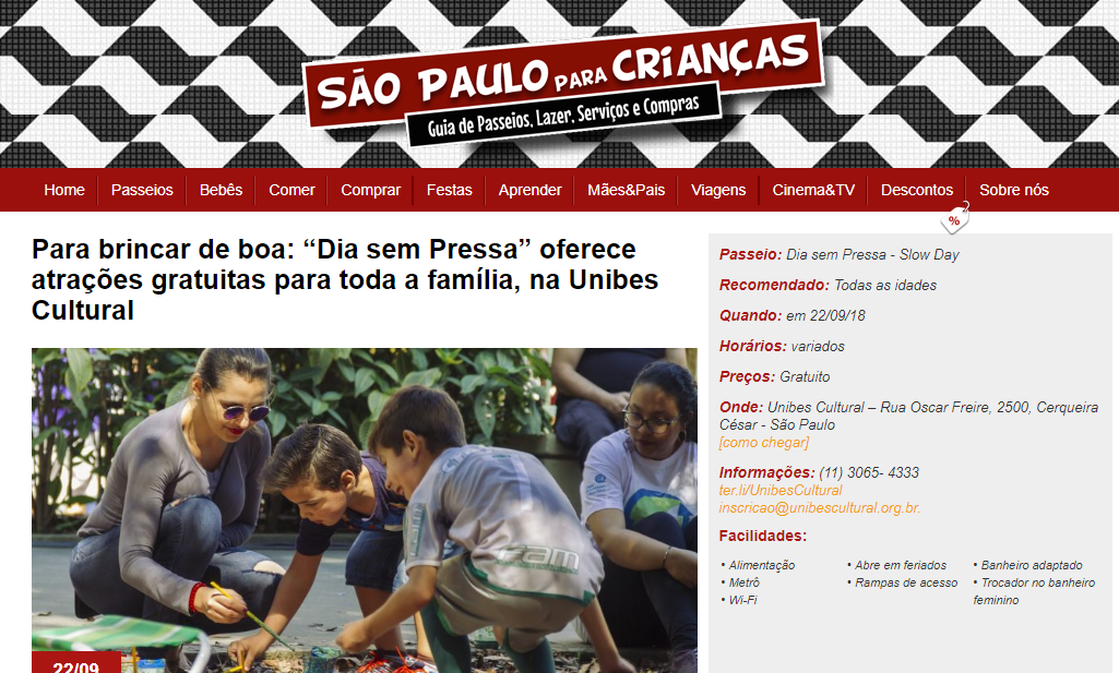 Para brincar de boa: “Dia sem Pressa” oferece atrações gratuitas para toda a família, na Unibes Cultural